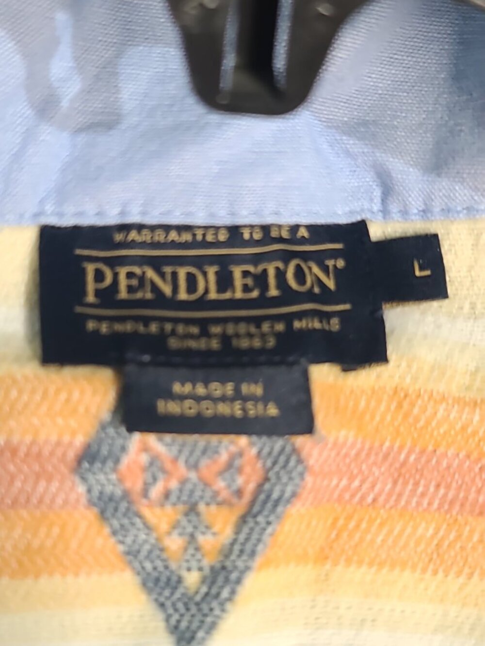 Pendleton Jacquard Print Cotton Chamois Half Zip Pullover Sweater L Blue - Picture 5 of 6
